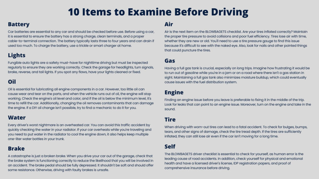 10 Items to Examine Before Driving