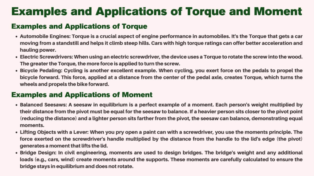 Examples and Applications of Torque and Moment